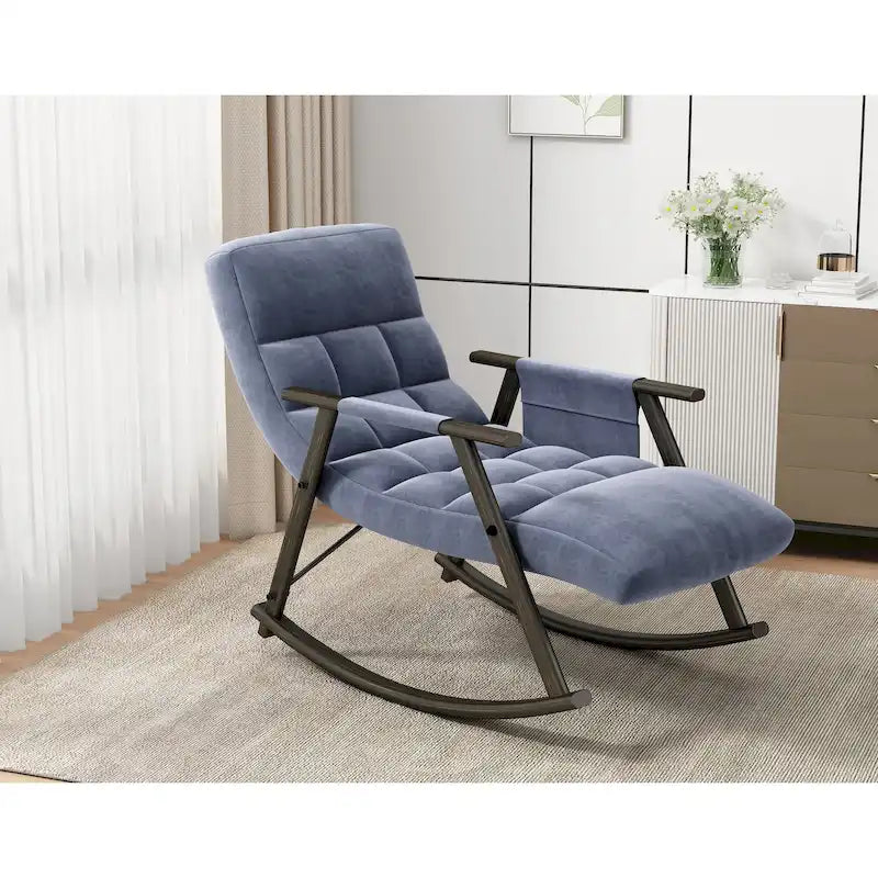 Silla mecedora plegable informal tapizada, silla mecedora de descanso con respaldo alto y reposapiés ajustables