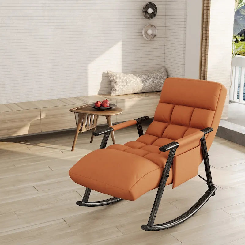 Silla mecedora plegable informal tapizada, silla mecedora de descanso con respaldo alto y reposapiés ajustables