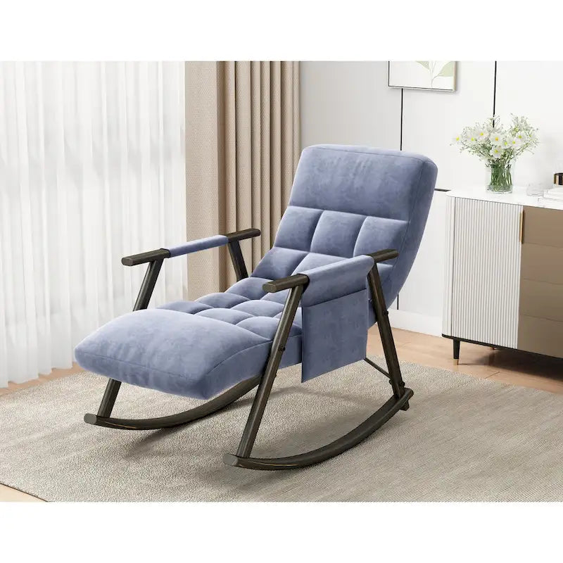 Silla mecedora plegable informal tapizada, silla mecedora de descanso con respaldo alto y reposapiés ajustables