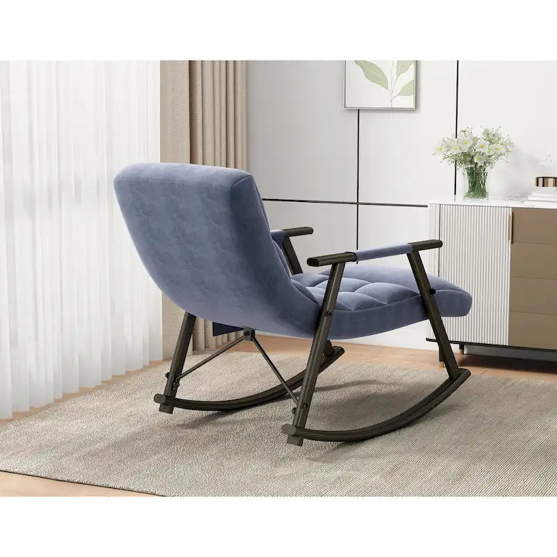 Silla mecedora plegable informal tapizada, silla mecedora de descanso con respaldo alto y reposapiés ajustables