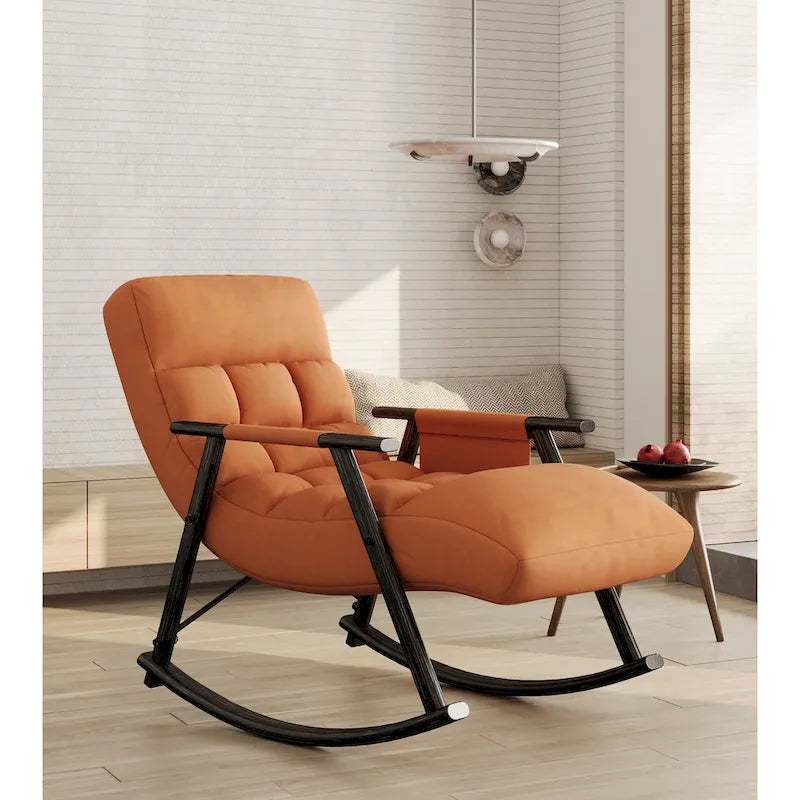 Lässiger, gepolsterter, faltbarer Schaukelstuhl, Lounge-Schaukelstuhl mit verstellbarer hoher Rückenlehne und Fußstütze