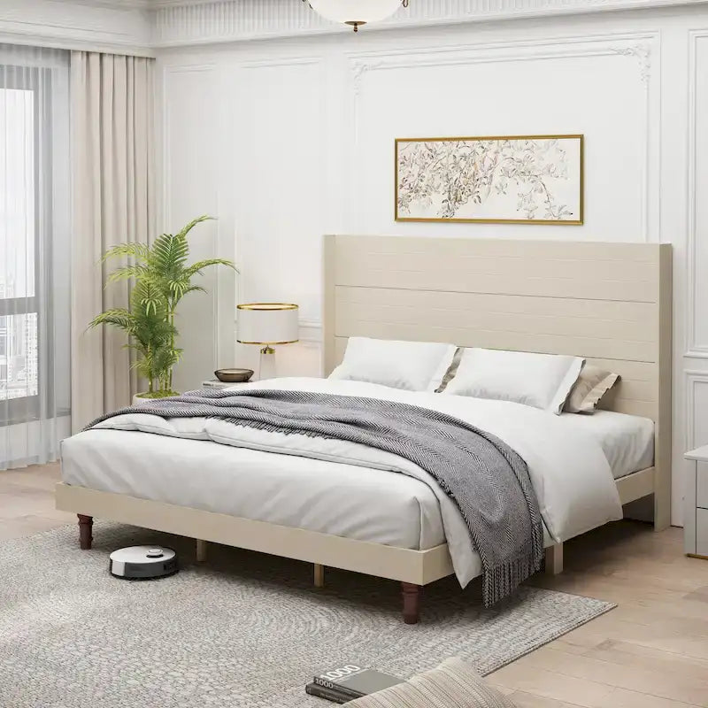 Cama tamaño King con cabecero alto elegante y respaldo cómodo