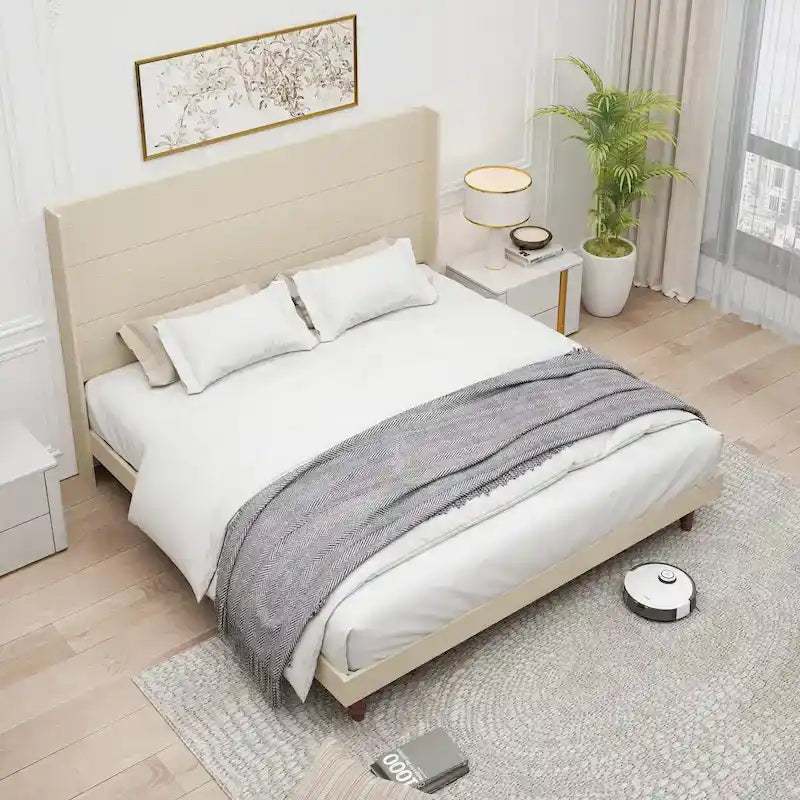 Cama tamaño King con cabecero alto elegante y respaldo cómodo