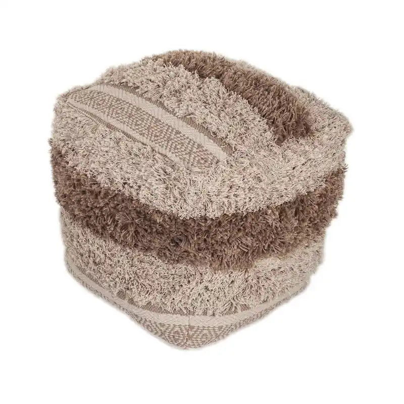 Gestreepte poef - 18 - beige en bruin