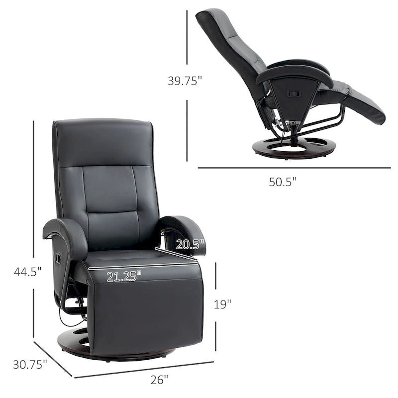 Sillón lounge moderno de cuero PU, sillón reclinable giratorio acolchado con reposabrazos, reposapiés y respaldo ajustable