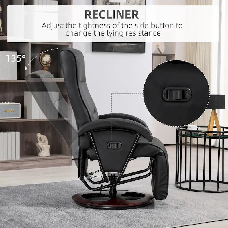 Sillón lounge moderno de cuero PU, sillón reclinable giratorio acolchado con reposabrazos, reposapiés y respaldo ajustable