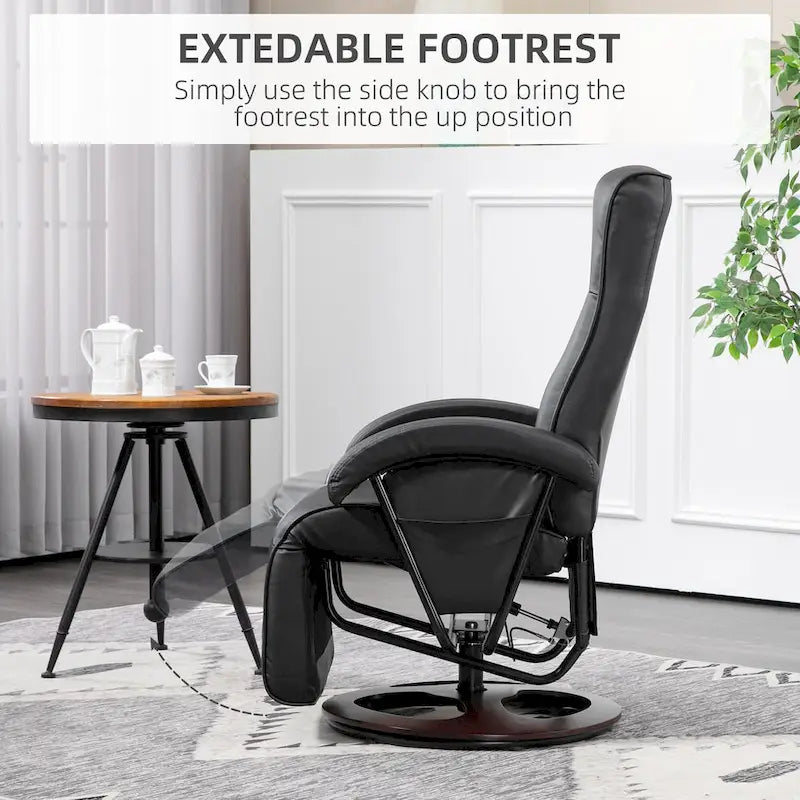 Sillón lounge moderno de cuero PU, sillón reclinable giratorio acolchado con reposabrazos, reposapiés y respaldo ajustable