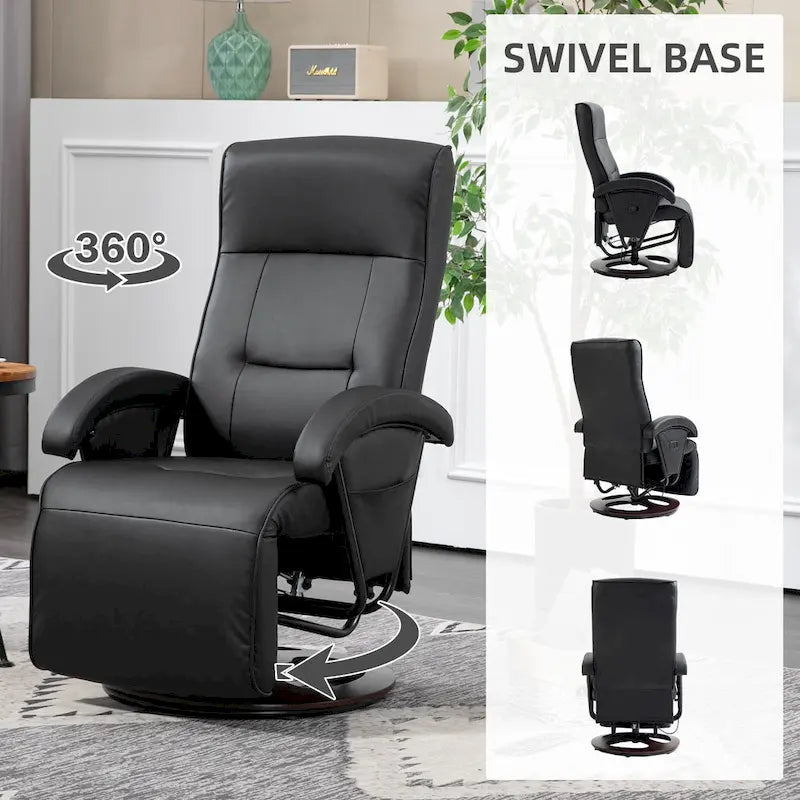 Sillón lounge moderno de cuero PU, sillón reclinable giratorio acolchado con reposabrazos, reposapiés y respaldo ajustable