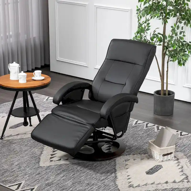 Sillón lounge moderno de cuero PU, sillón reclinable giratorio acolchado con reposabrazos, reposapiés y respaldo ajustable