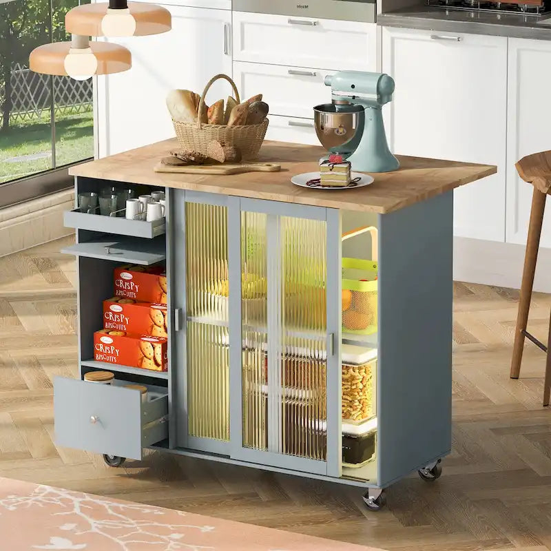 Isla de cocina con extensión abatible (no incluye taburete)