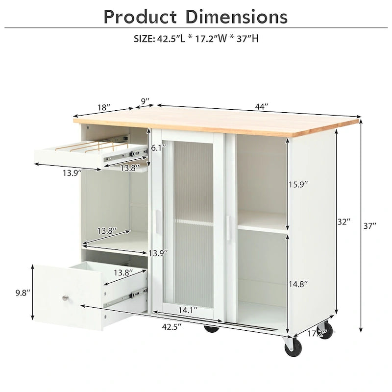 Isla de cocina con extensión abatible (no incluye taburete)