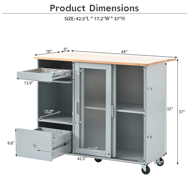 Isla de cocina con extensión abatible (no incluye taburete)