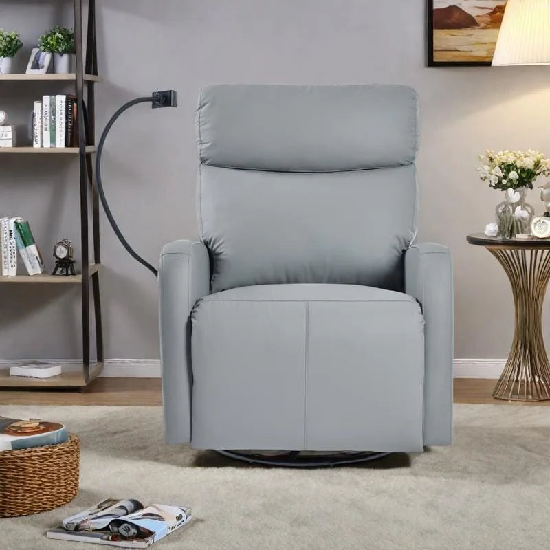 Sillón reclinable giratorio eléctrico de PU con giro de 270°, reclinación eléctrica de 95-160 y dos puertos USB - capacidad de 330lb
