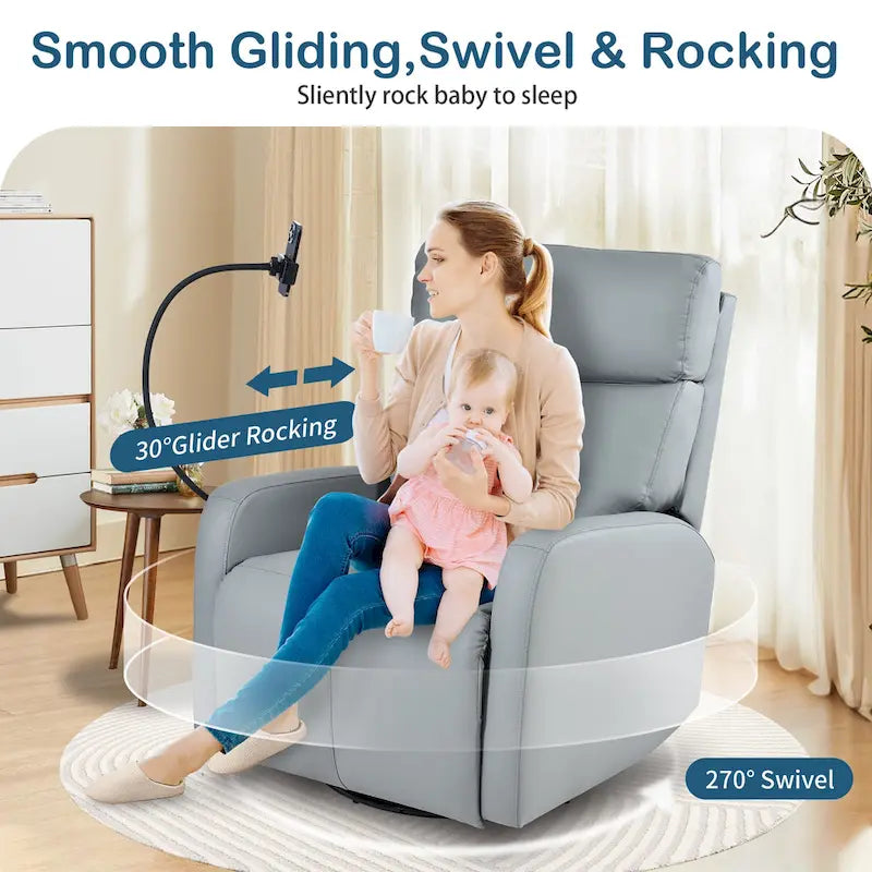 Sillón reclinable giratorio eléctrico de PU con giro de 270°, reclinación eléctrica de 95-160 y dos puertos USB - capacidad de 330lb
