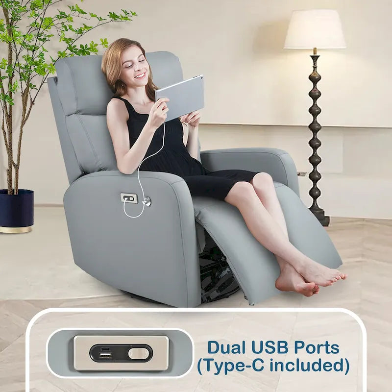 Sillón reclinable giratorio eléctrico de PU con giro de 270°, reclinación eléctrica de 95-160 y dos puertos USB - capacidad de 330lb