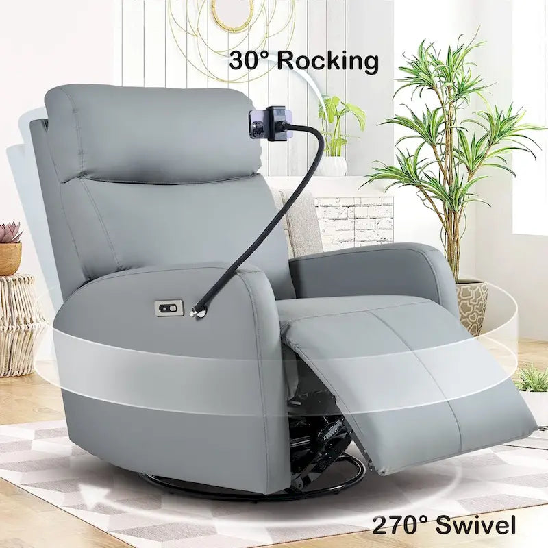 Sillón reclinable giratorio eléctrico de PU con giro de 270°, reclinación eléctrica de 95-160 y dos puertos USB - capacidad de 330lb