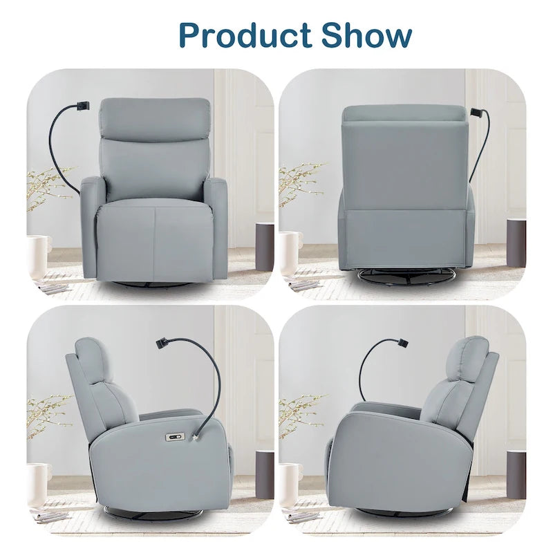 Sillón reclinable giratorio eléctrico de PU con giro de 270°, reclinación eléctrica de 95-160 y dos puertos USB - capacidad de 330lb