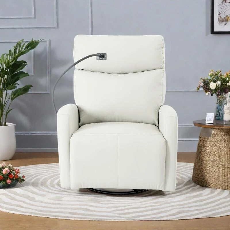 Sillón reclinable giratorio eléctrico de PU con giro de 270°, reclinación eléctrica de 95-160 y dos puertos USB - capacidad de 330lb