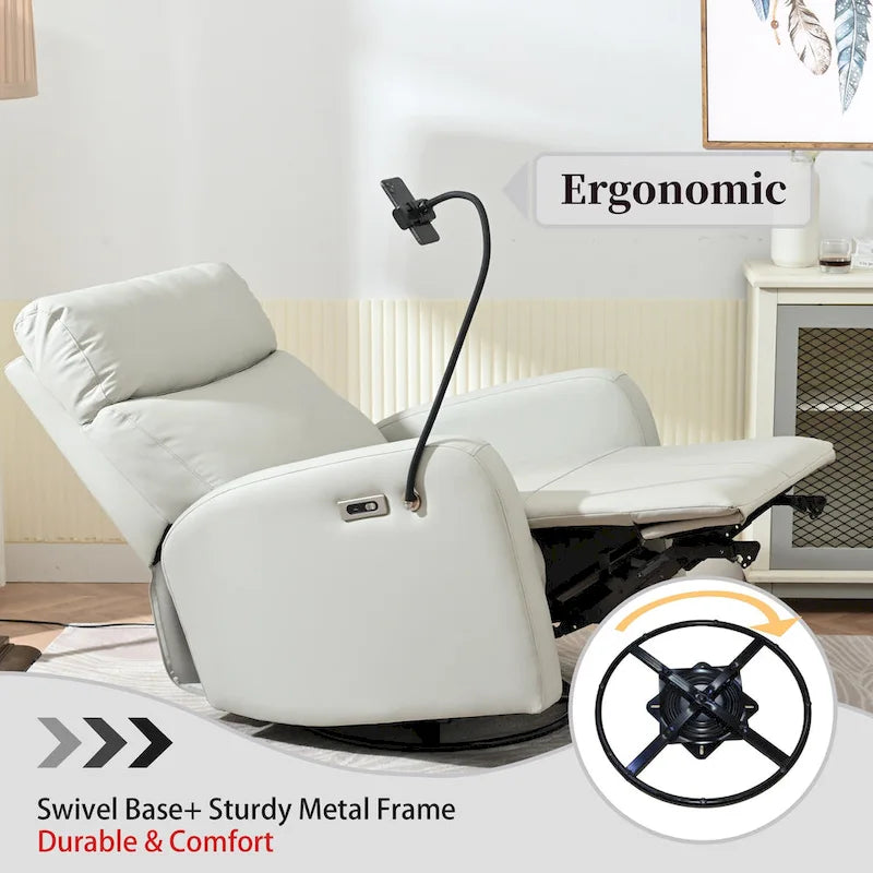 Sillón reclinable giratorio eléctrico de PU con giro de 270°, reclinación eléctrica de 95-160 y dos puertos USB - capacidad de 330lb