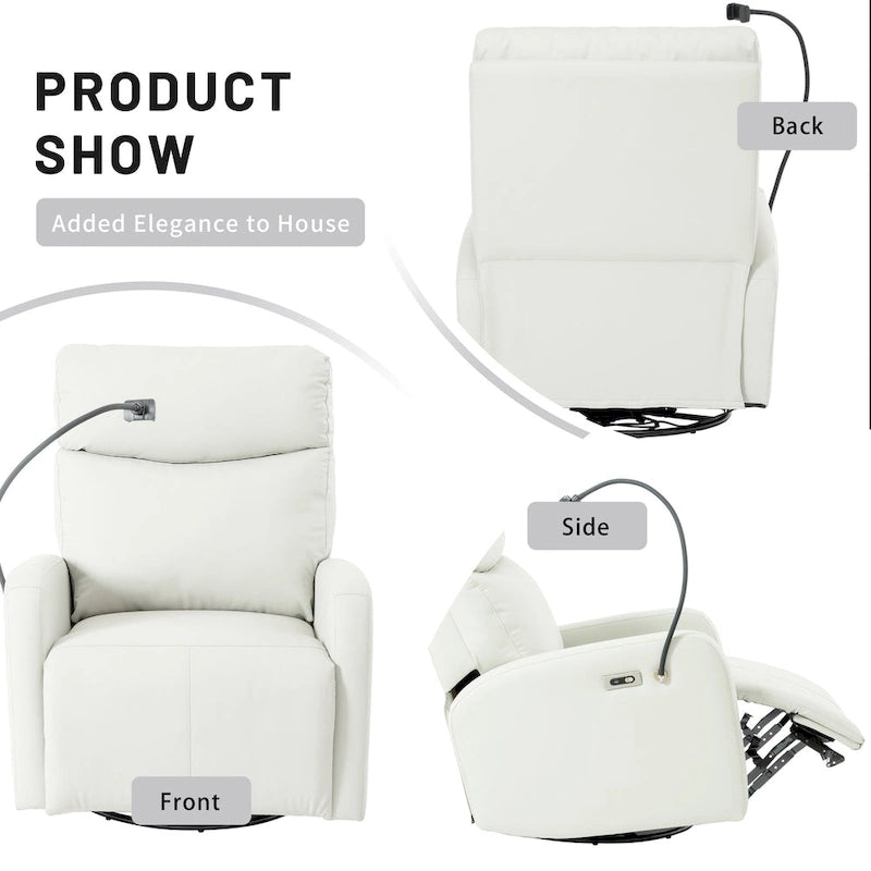 Sillón reclinable giratorio eléctrico de PU con giro de 270°, reclinación eléctrica de 95-160 y dos puertos USB - capacidad de 330lb
