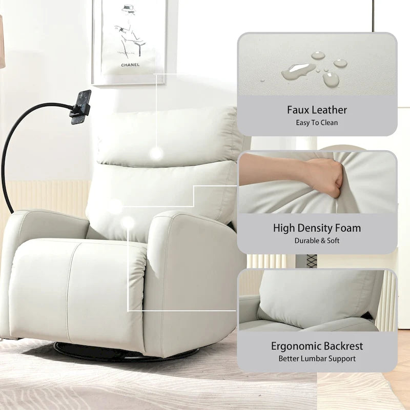 Sillón reclinable giratorio eléctrico de PU con giro de 270°, reclinación eléctrica de 95-160 y dos puertos USB - capacidad de 330lb
