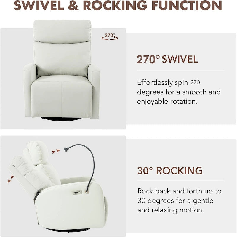 Sillón reclinable giratorio eléctrico de PU con giro de 270°, reclinación eléctrica de 95-160 y dos puertos USB - capacidad de 330lb