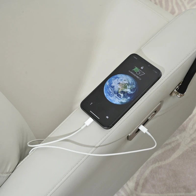 Sillón reclinable giratorio eléctrico de PU con giro de 270°, reclinación eléctrica de 95-160 y dos puertos USB - capacidad de 330lb