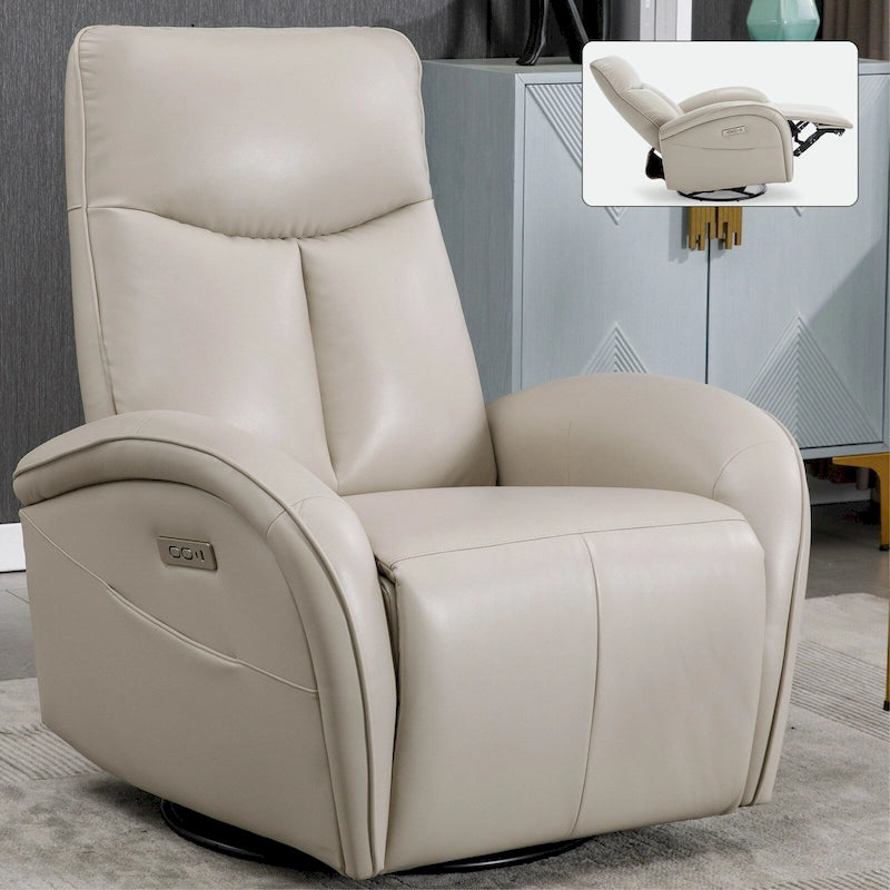Sillón reclinable eléctrico giratorio de cuero genuino azul con carga USB