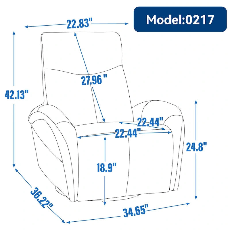 Sillón reclinable eléctrico giratorio de cuero genuino azul con carga USB