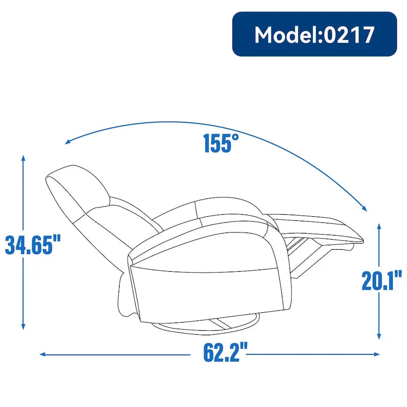 Sillón reclinable eléctrico giratorio de cuero genuino azul con carga USB
