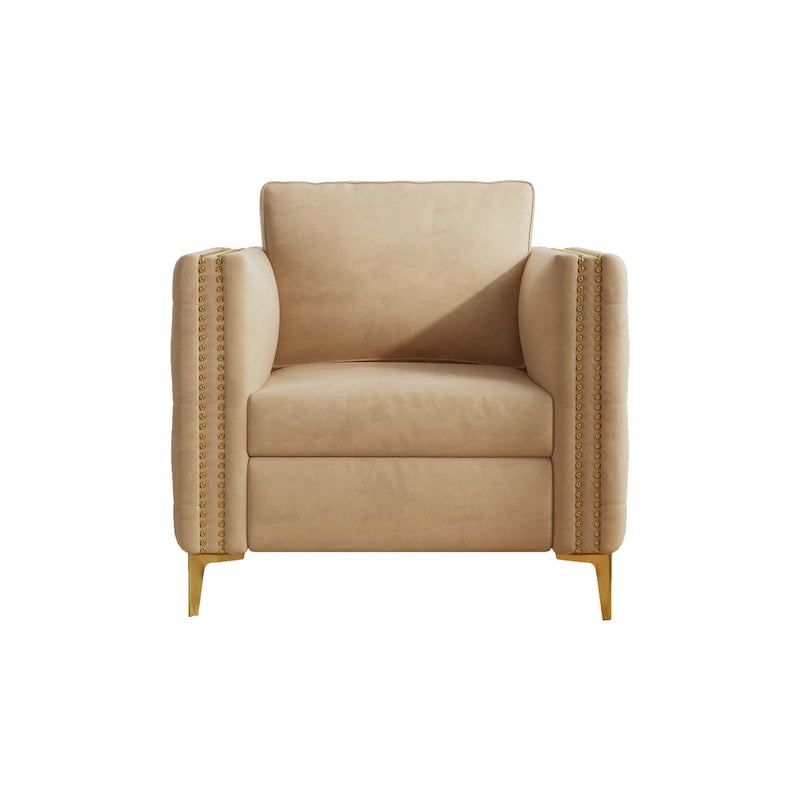Sillón con capitoné de botones, color caqui, 35.4