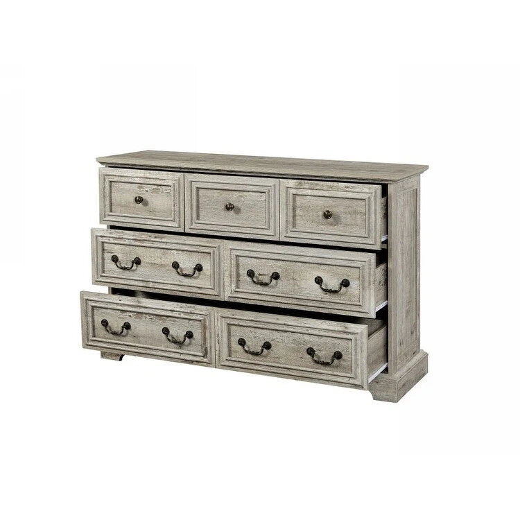 Cómoda horizontal moderna estilo granja de 7 cajones, diseño vintage, organizador de almacenamiento para dormitorio y sala de estar