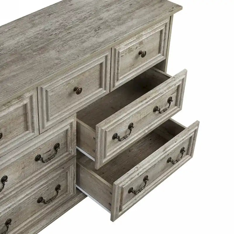 Cómoda horizontal moderna estilo granja de 7 cajones, diseño vintage, organizador de almacenamiento para dormitorio y sala de estar
