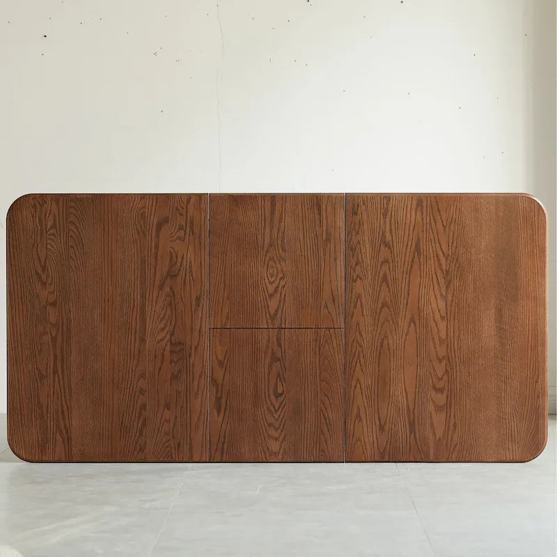 Mesa telescópica de comedor de madera de roble macizo, color nogal, con esquinas redondeadas y patas diagonales (color nogal)