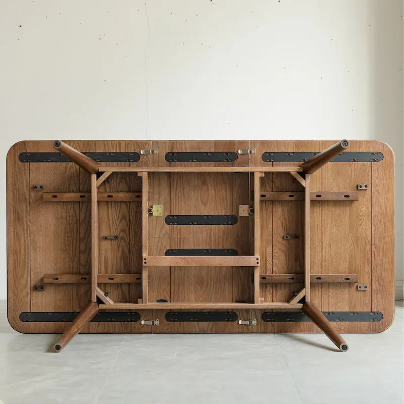 Mesa telescópica de comedor de madera de roble macizo, color nogal, con esquinas redondeadas y patas diagonales (color nogal)