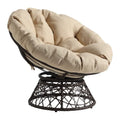 Sillón Papasan con cojín redondo color crema y tejido de mimbre marrón