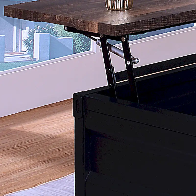 Mesa de centro industrial elevable de 47.5 pulgadas en negro y nogal