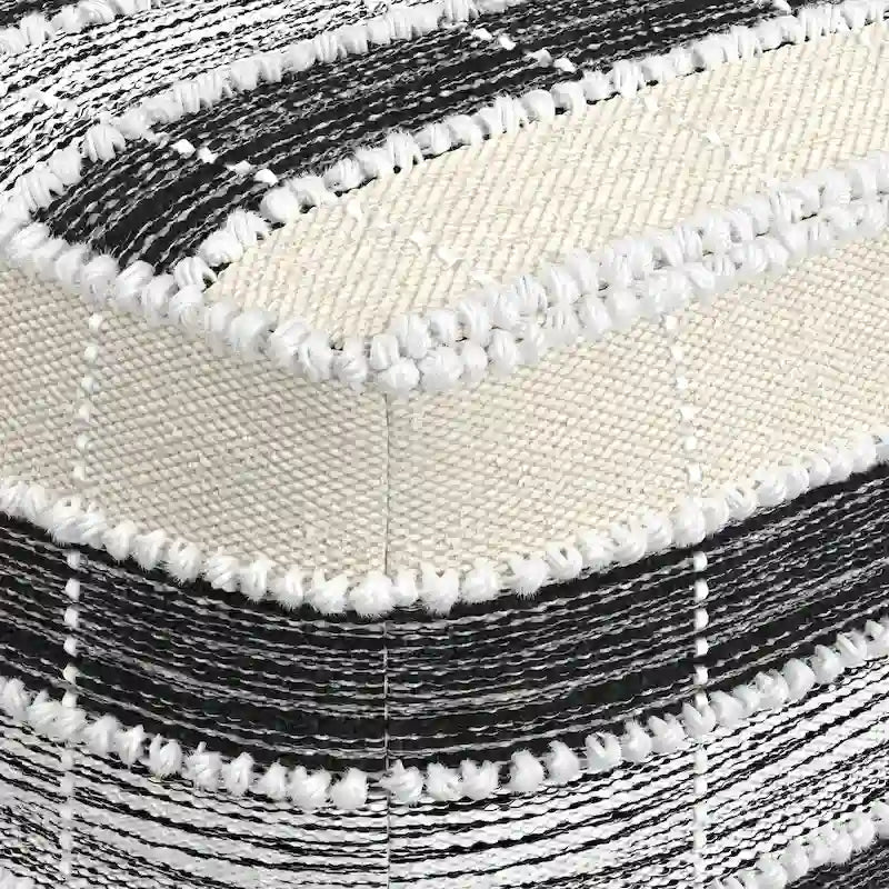 Puf cuadrado a rayas para interior/exterior, en blanco, beige y negro