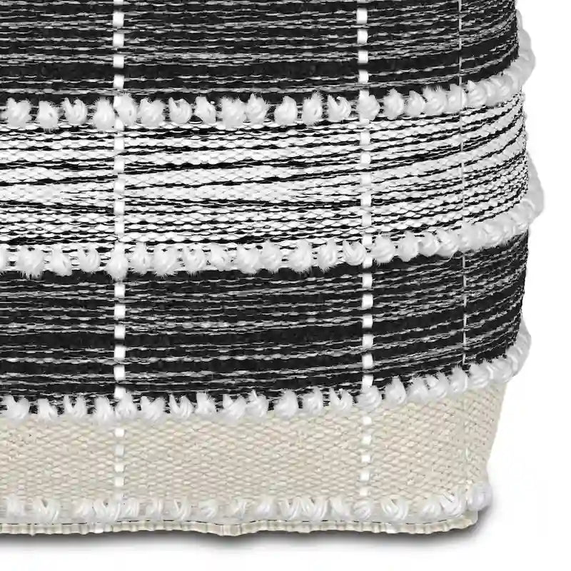 Puf cuadrado a rayas para interior/exterior, en blanco, beige y negro