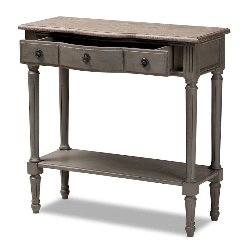 Holz-Konsolentisch im French-Country-Stil mit grauer Oberfläche und 1 Schublade