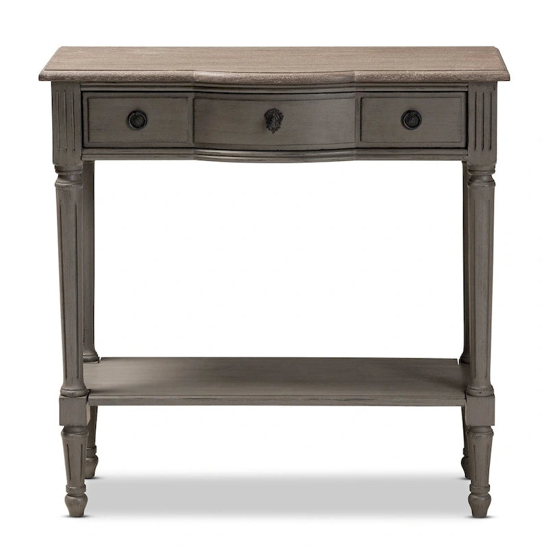 Holz-Konsolentisch im French-Country-Stil mit grauer Oberfläche und 1 Schublade