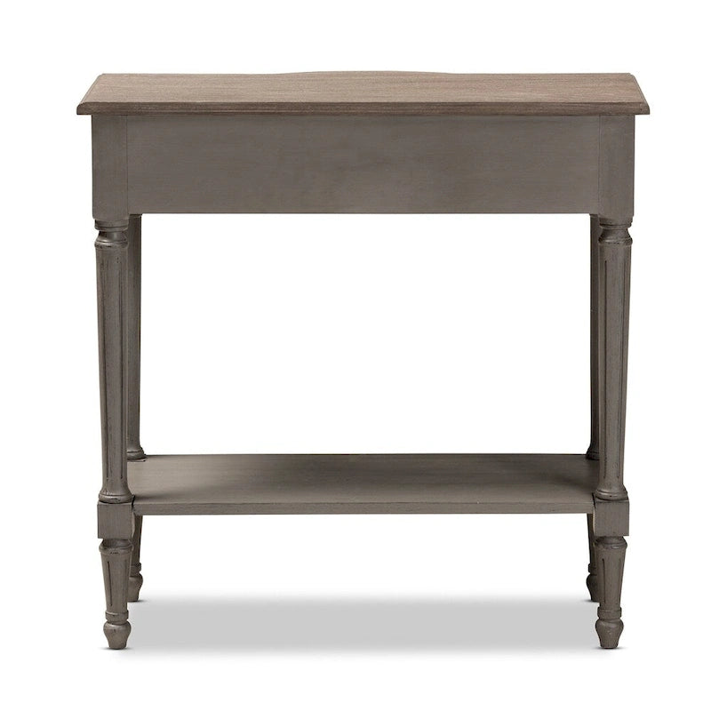 Mesa consola de madera con acabado gris de estilo campestre francés y 1 cajón