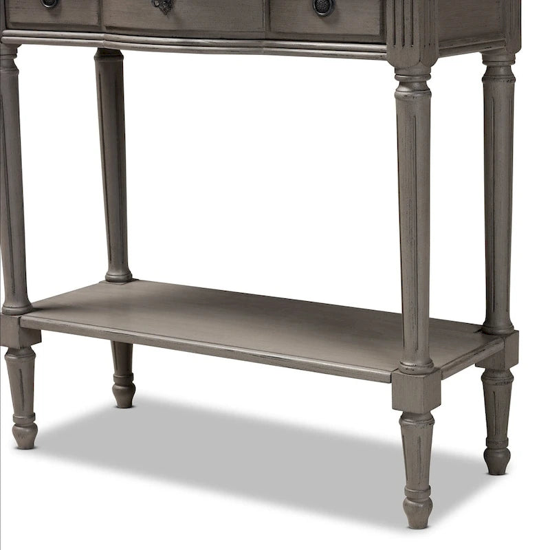 Holz-Konsolentisch im French-Country-Stil mit grauer Oberfläche und 1 Schublade