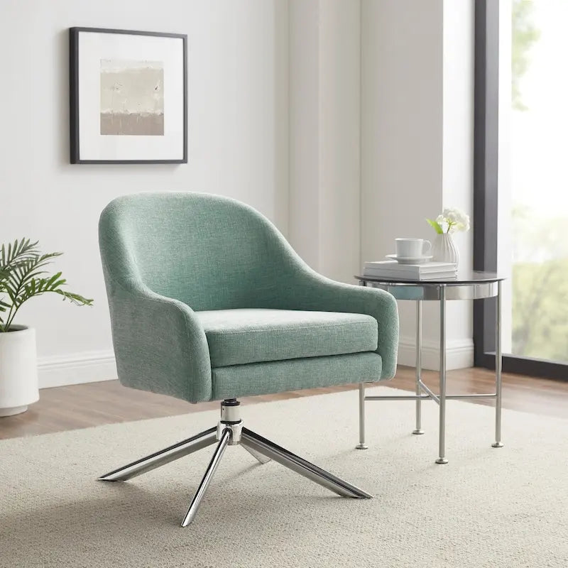 Sillón decorativo giratorio tapizado con base cromada