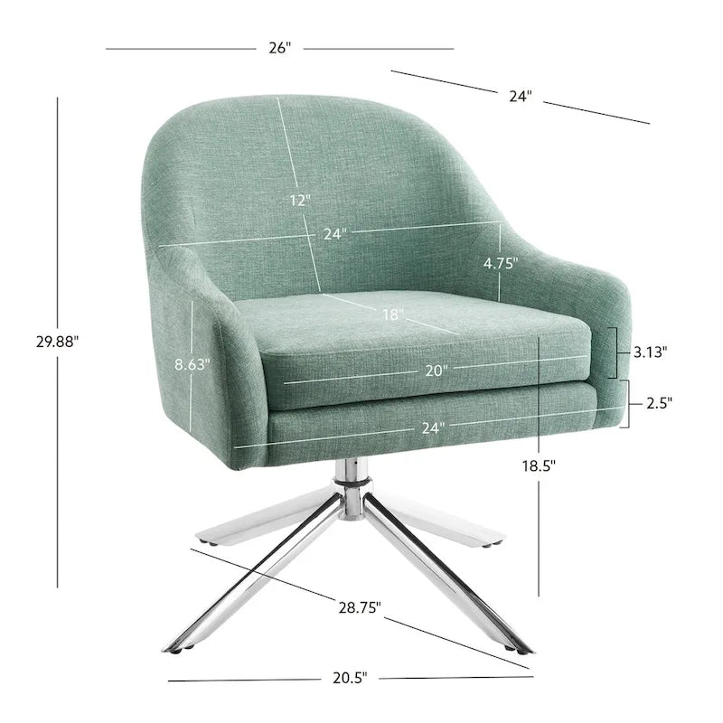 Sillón decorativo giratorio tapizado con base cromada