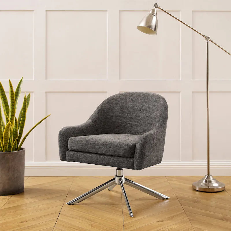 Sillón decorativo giratorio tapizado con base cromada