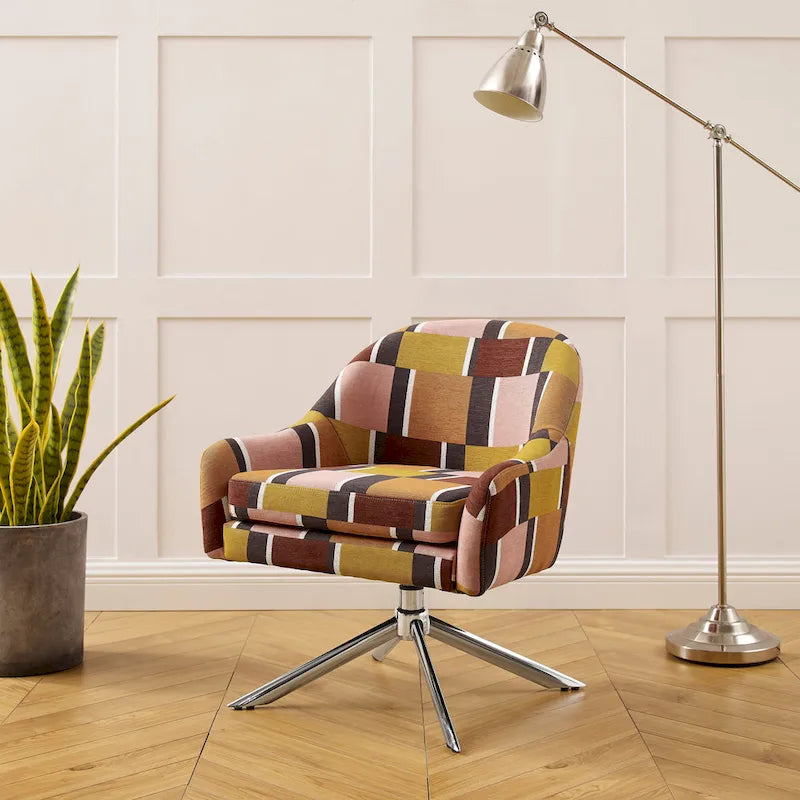 Sillón decorativo giratorio tapizado con base cromada