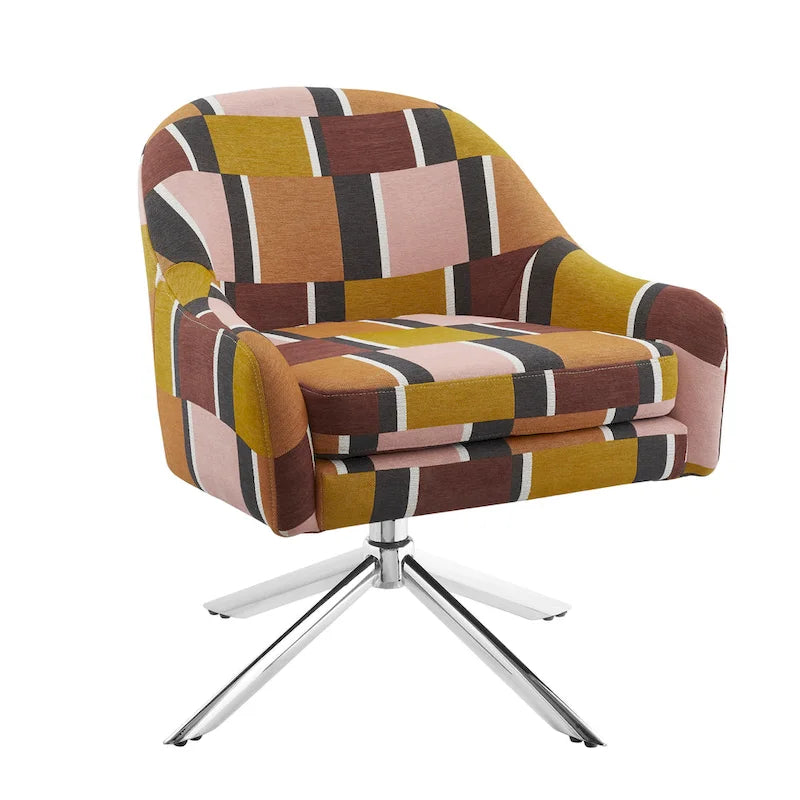 Sillón decorativo giratorio tapizado con base cromada
