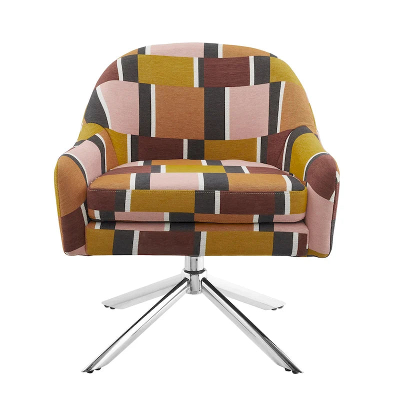 Sillón decorativo giratorio tapizado con base cromada