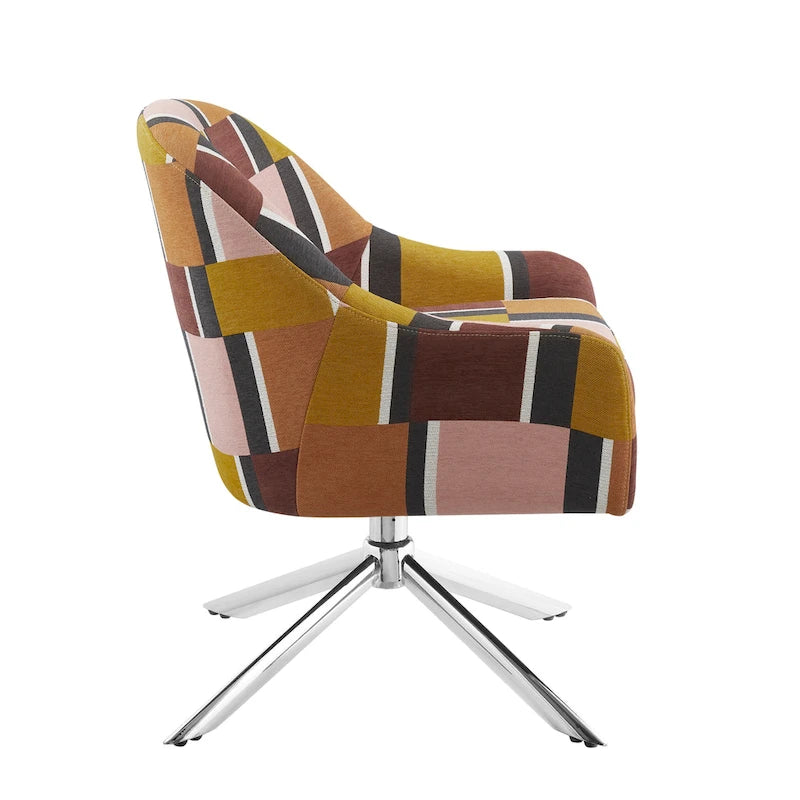 Sillón decorativo giratorio tapizado con base cromada